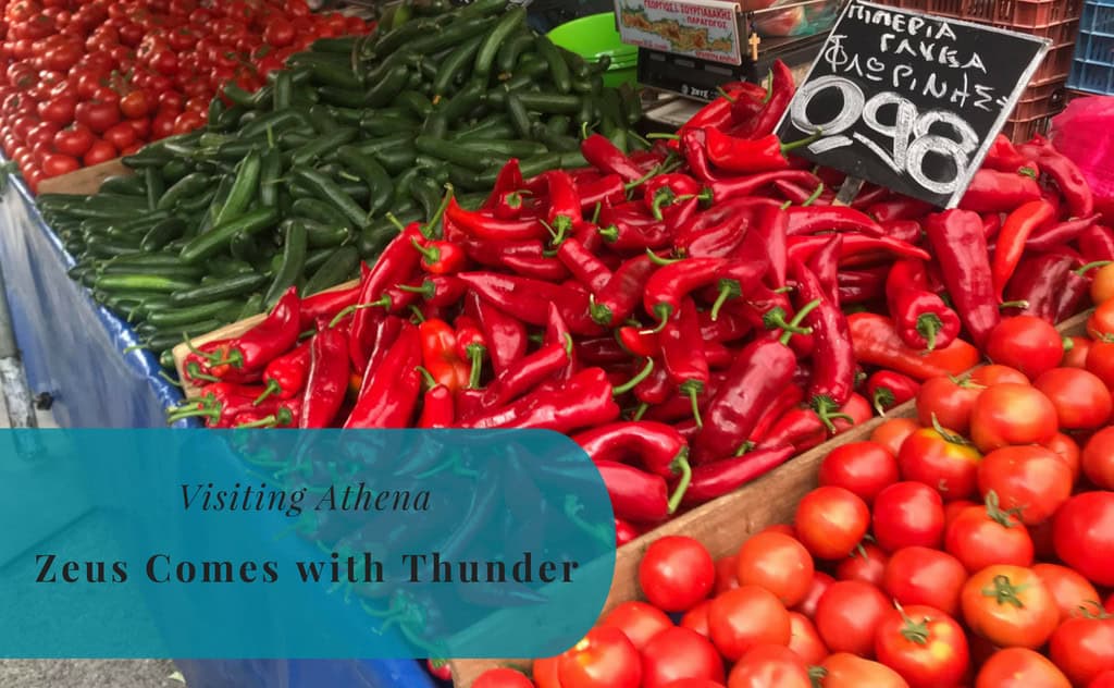Visiting Athena, Zeus comes with Thunder